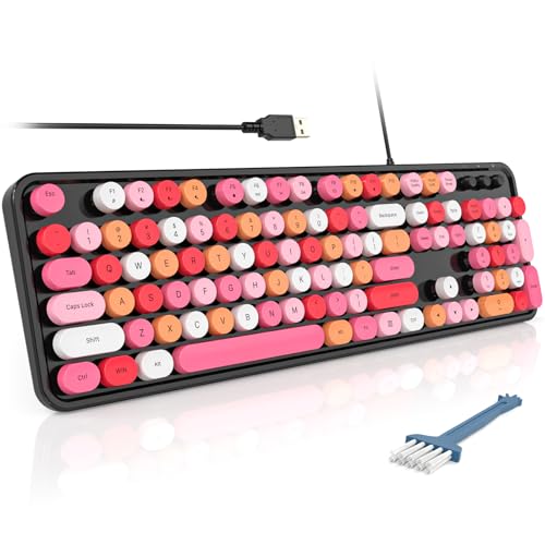 MOFII Computer Keyboards Wired, Plug Play USB Full Size Typewriter Keyboard, Cute Colorful Aesthetic Keyboard with Foldable Stands for Windows PC Laptop (Black Colorful) - color: Black Colorful