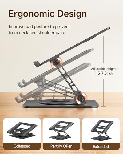 MCHOSE Laptop Stand for Desk, Ergonomic Laptop Riser with 360° Rotating Base, Foldable Notebook Computer Holder Stand Compatible with MacBook Air Pro, Dell XPS, More 10-15" Laptops, Black