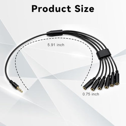 3.5mm Aux Headphone Splitter, Audio Jack Splitter 1 to 6 Ways 1/8inch Male to 6 Female Audio Headphone Cord for Phone Laptop Headset 1.5ft