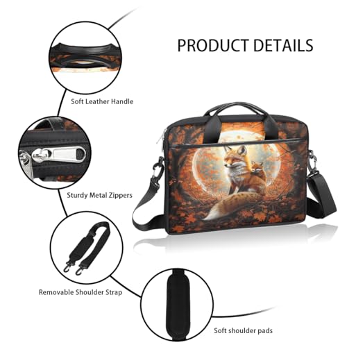 Laptop Shoulder Bag for Women Men, Waterproof Computer Case Messenger Bag Briefcase for Business Office Travel - color: Fox in the Autumn Forest