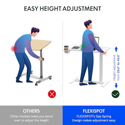 FLEXISPOT H7 Adjustable Overbed Bedside Table with Wheels Pneumatic Mobile Standing Desk Laptop Desk Rolling Computer Cart Movable Overbed Table Hospital Home Use(27.6" W x 15.7" D, White) - color: White, size: Small