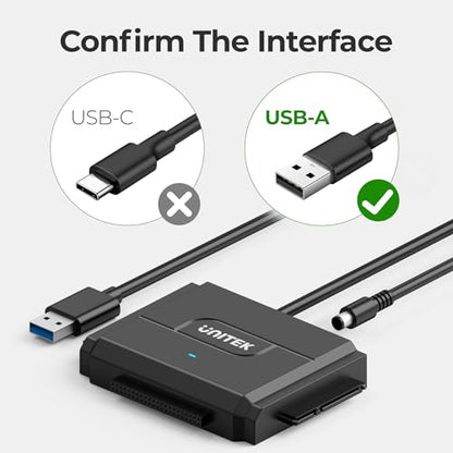 Unitek SATA/IDE USB 3.0 Adapter, Dual-Drive for 2.5/3.5" HDD, 24TB, 6Gbps | Simultaneous 1 SATA + 1 IDE Access; For 2.5/3.5" SATA/IDE HDD/SSD; Plug & Play, Hot-Swap, Auto Sleep; 12V Adapter Included - color: USB A