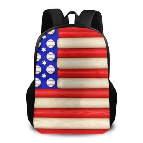 Large Durable Travel Laptop Backpack, Water Resistant College Bag, Computer Bag For Women Men American Flag Baseball Bats And Balls - color: Color562
