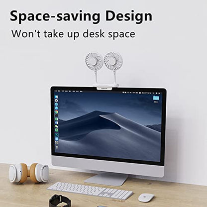 Monitor Fan with 2 Rotatable Heads, 3 Speeds, Sturdy Clamp, USB Powered Cooling Fan for Office Desk & Laptop. - color: White