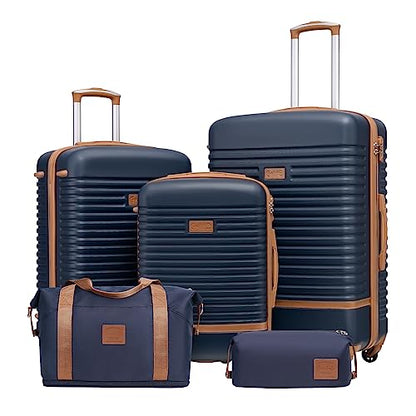 Coolife Suitcase Set 3 Piece Luggage Set Carry On Travel Luggage TSA Lock Spinner Wheels Hardshell Lightweight Luggage Set(Navy, 5 piece set) - color: Navy, size: 5 piece set