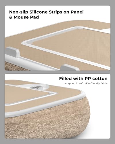 SupeDesk Laptop Lap Desk, Adjustable iPad Holder for Bed, 360° Swivel Tablet Arm, Laptop Desk with Mouse Pad, Snack Bowl & Cup Holder, Fits 4.7–13” Tablets & 15” Laptop (Beige) - color: Beige