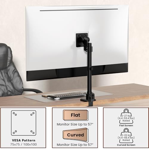 Monitor-Arm Ultrawide Heavy Duty 24-57'' - Aluminum Single Monitor Mount Holds up to 59.4lbs, Adjustable Desk Mount Stand, VESA 75/100 mm, Black - size: Standard