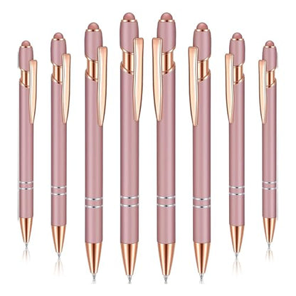 2-in-1 Stylus Ballpoint Pens, 8-Pack, Rose Gold, Retractable, 1.0mm Ink – Stylish Touchscreen-Friendly Pens - color: Rose Gold (Gold Accents)