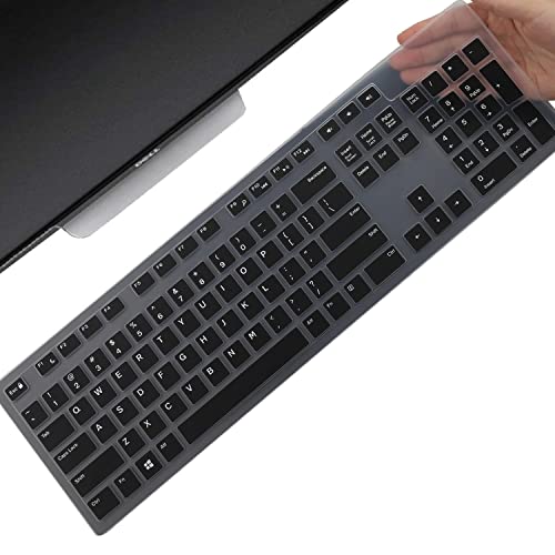 Keyboard Cover Skin for Dell KM636 KB216 KB216t KB216d KB216p Wired & Wireless Keyboard, Dell Optiplex 5250 3050 3240 5460 7450 7050, Dell Inspiron Desktop 24" 27" 5400 5490 7700 7790 3475 3670 3477 - color: Black