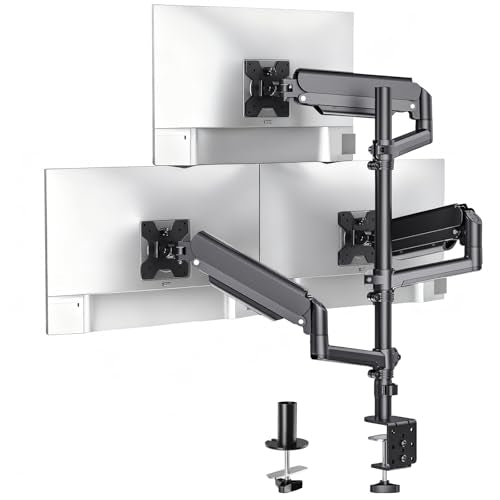 WALI Triple Monitor Mount for 13-34 inch Screens, Full Adjustable 3 Monitors Desk Mount with Clamp & Grommet Base, Triple Monitors Arm, up to 19.8lbs Each, VESA 75x75 100x100 mm (GSDM003XL), Black - color: Black (Triple), size: 13" to 34"