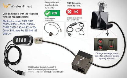 Adapter RJ9 Headset Desk Phone Connect To Coputer PC Laptop Mac Tablet Window Sofphones Devices Compatible With Plantronic Jabra Sennheiser Wireless DECT Headset With Inline Volume/Mute Control Button