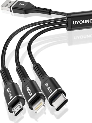 Short Multi Charging Cable 1FT 2Pack 3 in 1 Charger Cord Braided Universal Phone Cords with Lightning/Type C/Micro USB Connectors, Multiple USB Cable for iPhone/Samsung/Google Phones and More - color: Black, size: 1FT, style: USB A to Multiple Connectors
