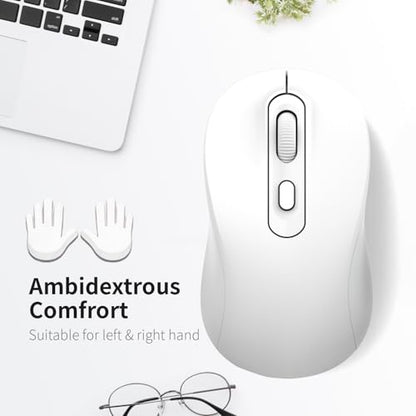 Wireless Mouse, 2026 New Model, Silent Click Ergonomic Design, Portable, 4 Buttons, Adjustable DPI (800/1200/1600), for Laptop/PC/Office (White) - color: white