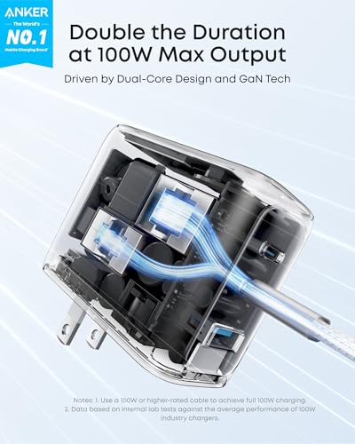 Anker 100W Max USB C Charger, 3-Port GaN Phone Charger with Smart Display | Ultra-Compact Fast Laptop Charger with Touch Control for iPhone 17 Series,iPad,MacBook Pro/Air(Include Cable,Non-Battery) - color: Silver