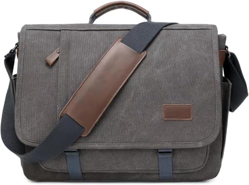 Laptop Messenger Bag for Men, 17 inch Water-resistant Canvas Laptop Shoulder Business Briefcase Bag