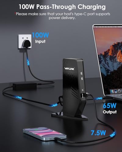 WAVLINK USB 3.0 and USB-C Universal Laptop Docking Station with 65W, Dual Monitor Docking Station for Windows or Mac, 4K HDMI (2 HDMI,2 Display Ports,3 USB-A, 2 USB-C, Ethernet, Audio&Mic) - style: 2 DP+2 HDMI+65WPD