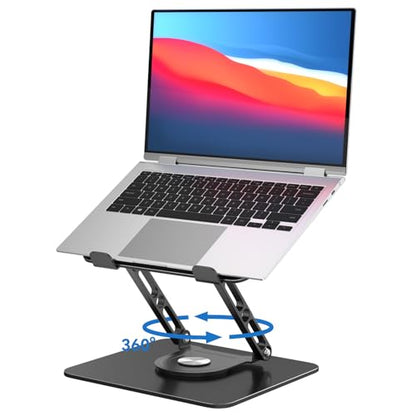 Laptop Stand for Desk Adjustable Computer Stand with 360 Rotating Base Ergonomic Laptop Riser Mount for Desk Foldable Protable Computer Desk Fits with MacBook Pro Air, - color: Rectangle, Black-Z