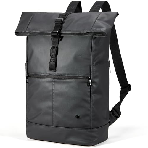 Laptop Backpack Rolltop Expandable, Black | for Adults, Water Resistant Daypack with 15.4” Laptop Compartment, for Travel, Work, Commute, College & Carry-On Trips - color: Black