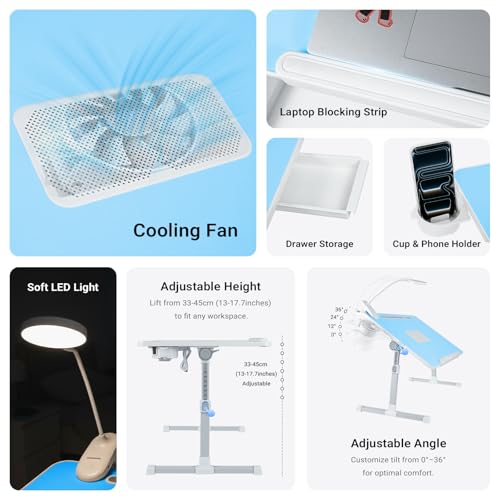 iXTRA Adjustable Laptop Lap Desk with Cooling Fan USB Light for Adults - color: Blue,70x45cm