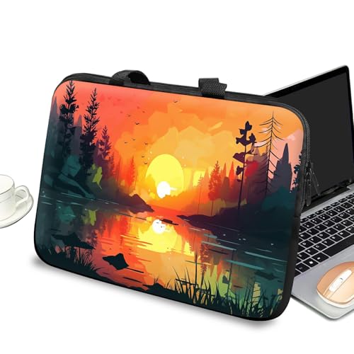 Universal Laptop Case Sleeve 10 inch with Handle and Zipper, Kids Tablet Carrying Case Messenger Bag Portable Tote Bag for 7-10 inch iPad/Notebook/eBook/Readers, Nature Sunset - color: Nature Sunset, size: 10 inch