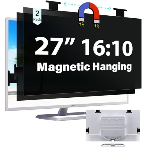 [2 Pack] Magnetic Hanging 27 Inch Computer Privacy Screen for 16:10 Aspect Ratio Widescreen Monitor, Eye Protection Anti Glare Blue Light Computer Monitor Privacy Filter, Removable 27in Protector Film - size: [2 Pack] 27 inch 16:10