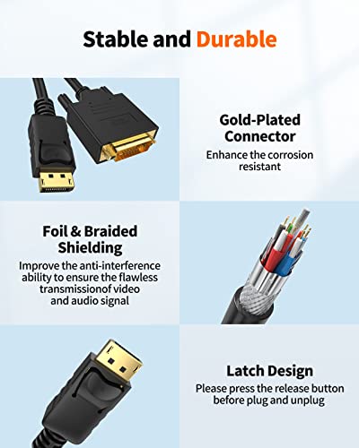 CableCreation Active DisplayPort to DVI Cable, 6Feet DP to DVI-I Cable | Active DisplayPort to DVI Cable, 6FT DP to DVI-I Cord, Eyefinity Support Multi-Screen, Black
