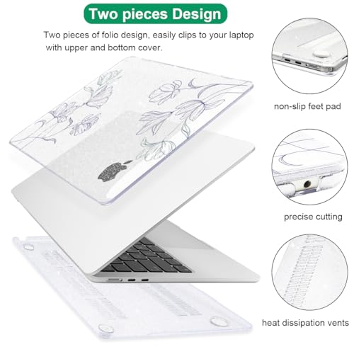 Case Compatible with MacBook Air 13 inch M5 2026-2022 M4 M3 M2 A3449 A3240 A3113 A2681, Plastic Hard Shell Scratch Resistant Protective Cover for MacBook Air 13.6 M5 Case, Purple Line Flower - color: Purple Line Flower