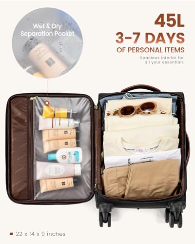 LOVEVOOK 5 Pcs Carry On Luggage 22x14x9 Airline Approved with 40L Laptop Travel Backpack, 20 Inch Carry On Suitcases with Wheels, Rolling Suitcase for Women Men, with TSA Lock Weekender Luggage - color: Black-white-brown, size: 20 Inch-5Pcs