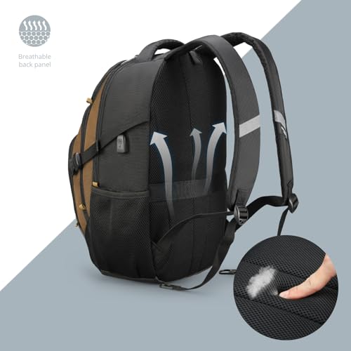 Swissdigital Design Laptop Backpack, Travel Backpack with USB Charging Port Fits 15.6 inches Computer, 31L College School Bookbag for Men,Tan/Black | SD803-34 - color: Tan/Black