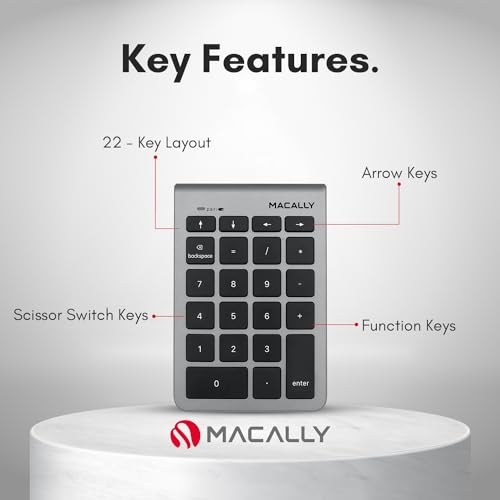 Macally Bluetooth Number Pad for Laptop - Wireless Numeric Keypad - 22 Key Numeric Keypad for Data Entry, Numpad Compatible with MacBook, iPad, iPhone, iOS, Laptop, PC, Android - color: Gray