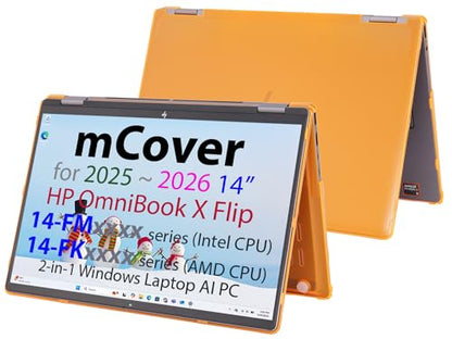 mCover Hard Case ONLY Compatible for 2025+ 14" HP OmniBook X Flip 14-FMxxxx 14-FKxxxx 2-in-1 (with 360° Hinge) Windows Laptop (NOT Fitting Any Other HP Models)- Orange - color: Orange