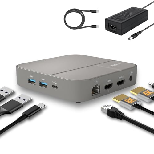 USB C Docking Station Dual Monitor 4K@60Hz or Single 8K@30Hz with 2 HDMI for Windows Laptops,11-in-1 Laptop Docking Station with 5 USB A/C, SD, Gigabit Ethernet, Audio, 130W AC Power Supply