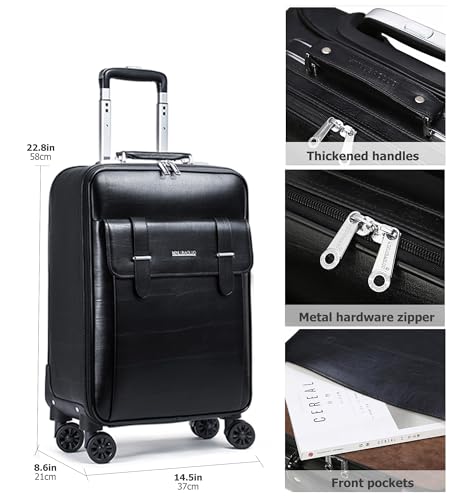feilario Waterproof PVC Business Carry On Luggage, TSA Lock, Spinner Wheels | Hidden aluminum alloy handle, laptop pocket and magnetic front pocket keep business essentials smooth through airports - color: Black