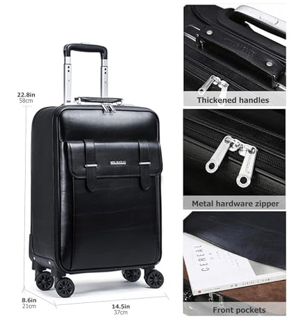 feilario Waterproof PVC Business Carry On Luggage, TSA Lock, Spinner Wheels | Hidden aluminum alloy handle, laptop pocket and magnetic front pocket keep business essentials smooth through airports - color: Black