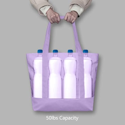 TOPDesign 1-Pack Canvas Tote Bag with an External Pocket, Reusable Grocery Shopping Bag, Top Zipper Closure, Daily Essentials (Lavender) - color: Lavender