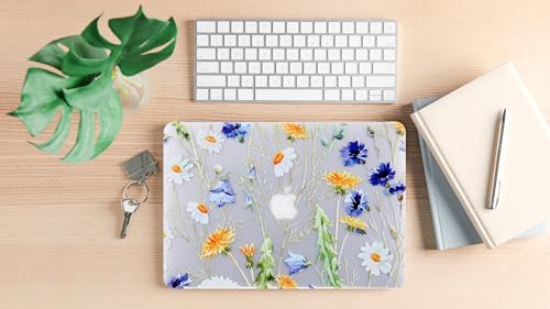Case for MacBook Air 13-inch Laptop M5 M4 M3 M2 A3449 A3240 A3113 A2681 2026-2022 Release with Touch ID, 3D Effect Matte Clear See Through Hard Cover&Keyboard Cover, Floral Pattern - color: Yellow Clear