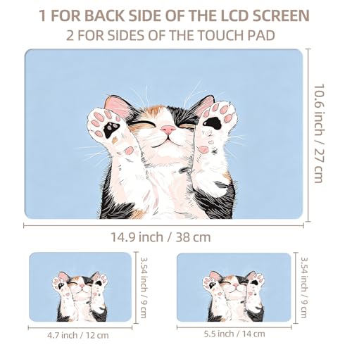 Universal Laptop Skin Sticker for 12/13/14/15.6 Inch Laptops, Reusable Vinyl Laptop Decal Cover, Waterproof Scratch Resistant Notebook Skin with 2 Wrist Pads,Cute Cat - color: Cute Cat