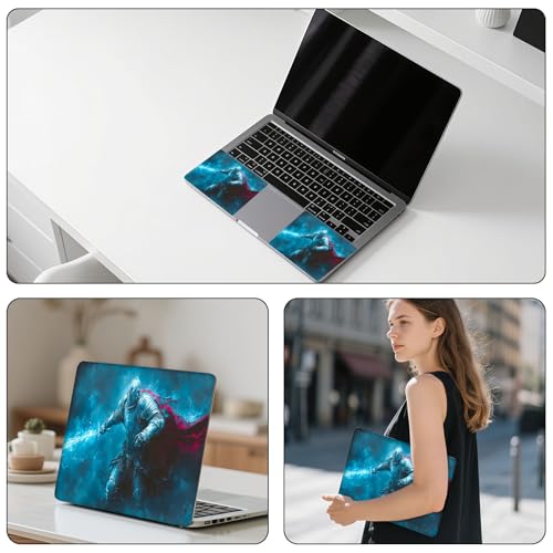 Aesthetic Laptop Skin Sticker, Knight with Red Cape and Frost Sword Waterproof Vinyl Laptop Decal, Removable Bubble Free, Reusable Protective Cover for 13 14 15 15.6 Inch - color: Knight with Red Cape and Frost Sword