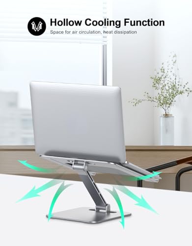 RIWUCT Foldable Aluminum Alloy Laptop Stand for Desk, Height Adjustable Ergonomic Computer Stand for Laptop, Portable Laptop Riser Holder Printer Stand Compatible with MacBook Pro Air/HP/Dell 10-16" - color: Silver