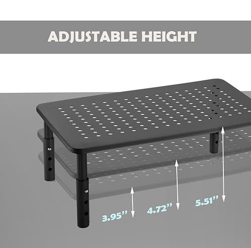 Monitor Stand for Desk Monitor Riser, Adjustable Laptop Riser, Desk Organizer Desktop Printer Laptop Storage Shelf, Mesh Metal Computer Item Stand (1 Piece)(14.5" Lx9.3 W) - size: 1 piece
