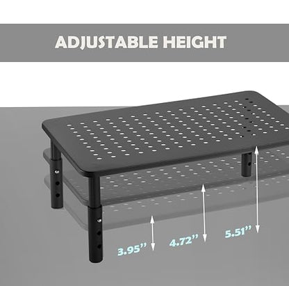 Monitor Stand for Desk Monitor Riser, Adjustable Laptop Riser, Desk Organizer Desktop Printer Laptop Storage Shelf, Mesh Metal Computer Item Stand (2 Pieces)(14.5" Lx9.3 W/Piece) - size: 2 pieces