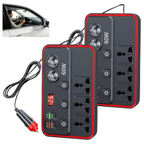 Multifunctional Car Charger with AC Outlets & USB, Car Power Inverter, Power Inverters for Vehicles, DC 110V-220V, Dual USB Charging Ports, Dual AC Adapter for Laptops Air Compressor (2 PCS) - color: 2 PCS