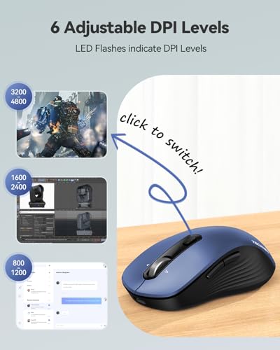TECKNET Rechargeable Bluetooth Mouse, [ USB + BT5.0 + BT3.0 ] Wireless Mouse, Ergonomic 4-Way Scroll Wheel Computer Mice, 6-Level 4800 DPI Silent Mice, Multi-Device for Computer/Laptop/MacBook (Blue) - color: Blue