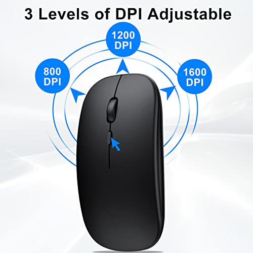 Wireless Bluetooth Mouse for iPad/MacBook Pro/Air/Laptop/pc Rechargeable Silent Mouse Portable Slim for Surface Pro/Lenovo/Samsung Tablet (Black) - color: Black