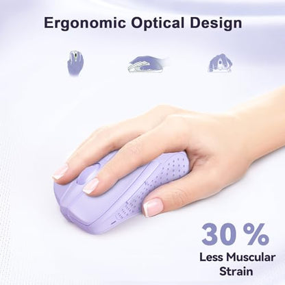 TECKNET Wireless Mouse, 2.4G Ergonomic Computer Mouse, 2600 DPI, Lavender | Ergonomic Design with Side Grips, Adjustable DPI, 2-Year Battery, Compact Size, USB-A Plug & Play, Wide OS Compatibility - color: Lavender