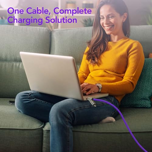 MFish 240W 4-in-1 Charging Cable with Carrying Case, 6.6FT Fast Charger USB-A & USB-C to USB-C/Lightning, for iPhone 17/16/15/14, MacBook, iPad, Samsung S25/S24 (Purple Gold, 6.6Ft) - color: Purple Gold, size: 6.6Ft