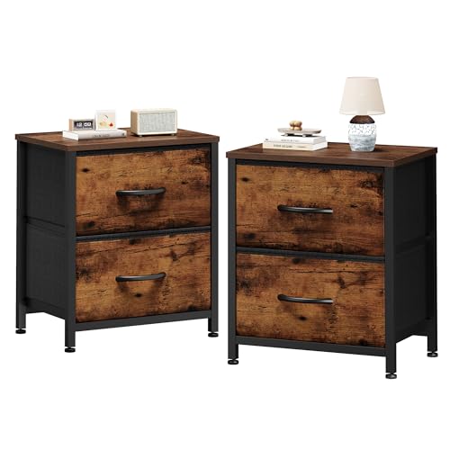 Sweetcrispy Nightstands Set of 2 with 2 Storage Drawer, Small Bedside Table | Small Dresser with Sturdy Wooden Top for Daily Essential, Compact Nightstand for Bedroom and Small Spaces, Brown 2PC - color: Rustic Brown 2pc, size: 11.8"D x 18"W x 20"H (2 Dra