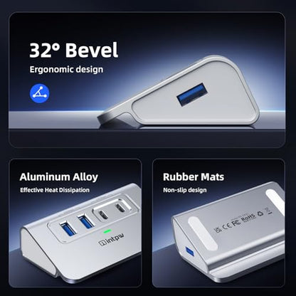 Intpw USB 3.2 Hub,Aluminum 4 Port USB Splitter 10Gbps with 2 USB C/USB A 3.2 Data Ports, 3.3ft Cable, USB HUB for PC/Laptop/Xbox/FlashDrive/Printer/Camera/Keyborad/Mouse - size: 10Gbps