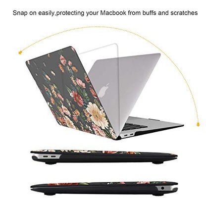 iCasso Compatible with MacBook Air 13 inch Case 2018-2020 Release A2337 M1/ A1932/A2179, Hard Shell Case and Keyboard Cover Only for MacBook Air 13'' with Touch ID Retina Display - Black Floral - color: Black Floral