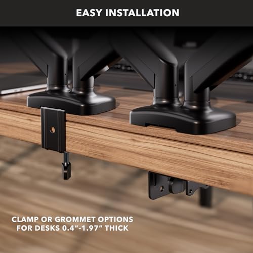 Mount-It! Dual Monitor Desk Mount, 13-32", 17.6 lbs Each | Two independent gas spring arms, full motion, VESA 75x75 & 100x100, C-clamp & grommet base.
